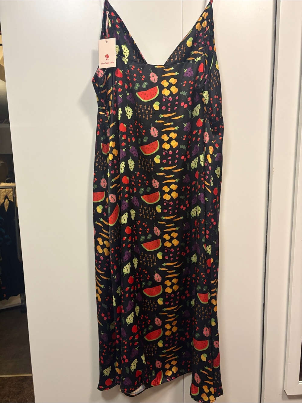 NWT Lisa Says Gah Black Fruit-Print Slip Midi Dress 3XL - Picture 5 of 12